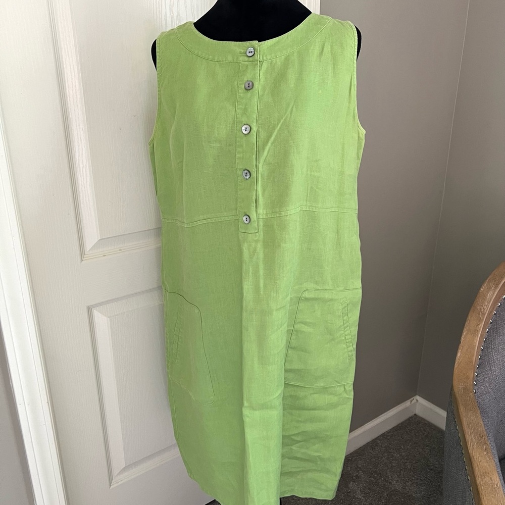 J. Jill Lime Green Sleeveless Linen Midi Dress
